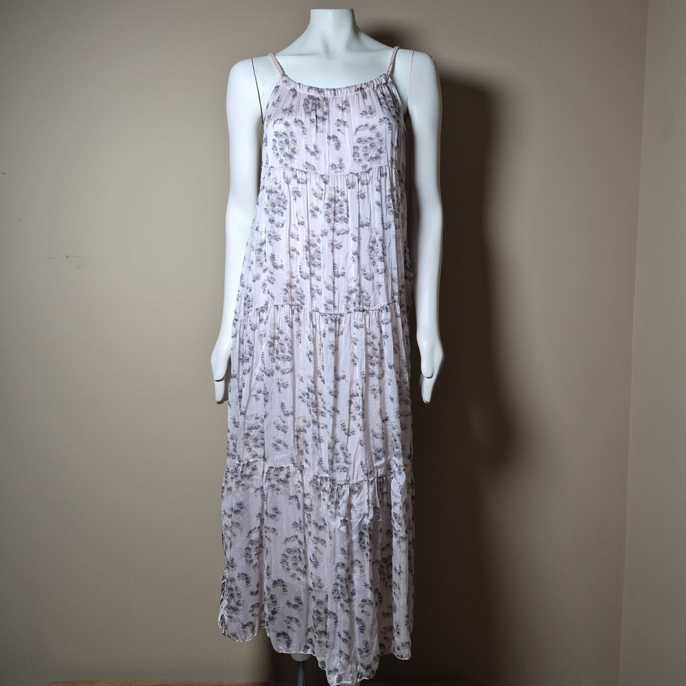 Elena Baldi Italy Silk Blend Floral Tiered Maxi Dress Pink M030 Small